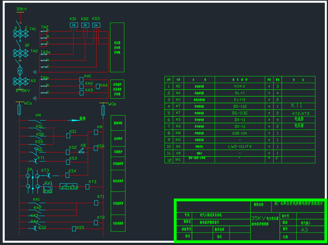某厂总降压变电所保护设计图纸