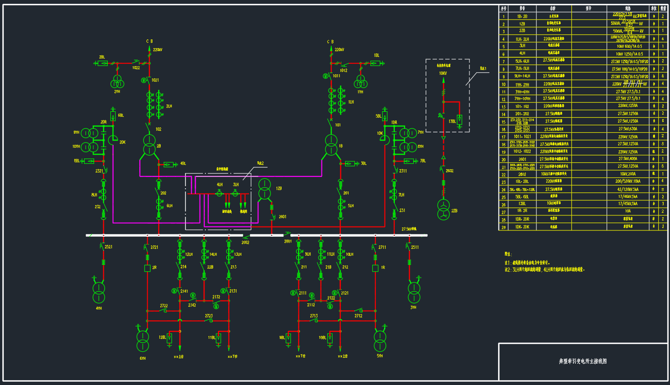 某铁路牵引变电所主接线图