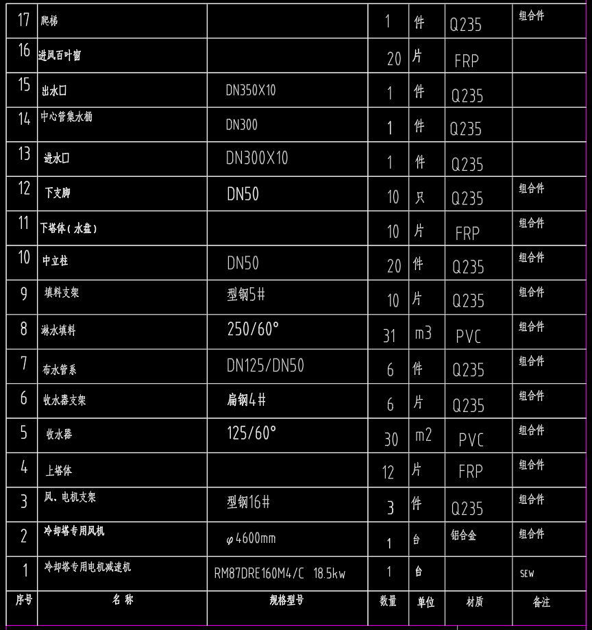 玻璃钢冷却塔CAD图纸
