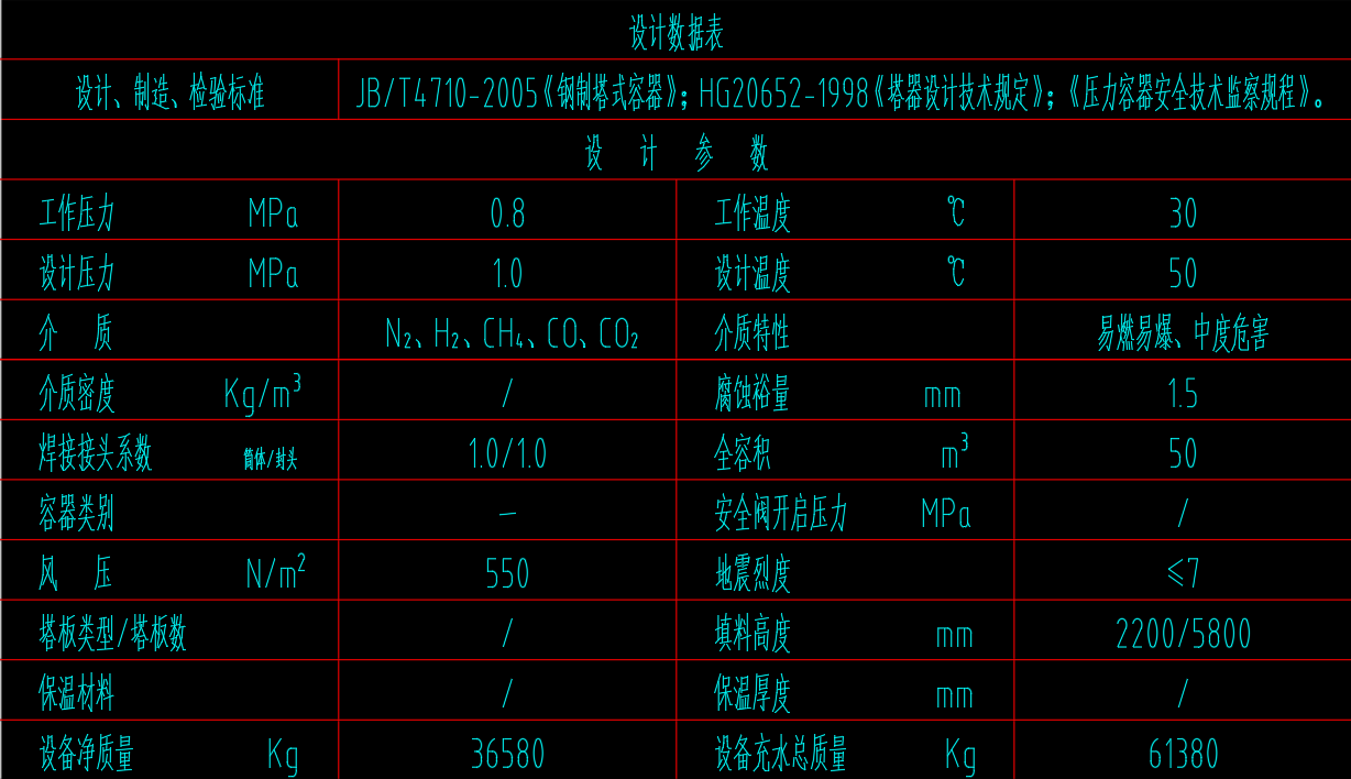 碳化后精脱硫气体塔DN=2400 VN=50m 装配图